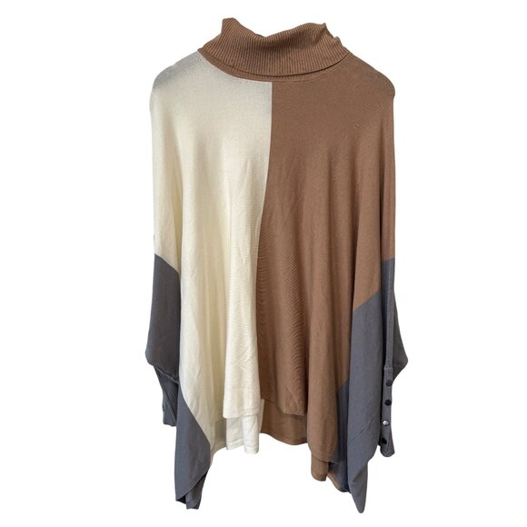Alfani Sweater Size Large Cape Poncho Pullover Colorblock Beige Gray Nude Cozy - Picture 2 of 7